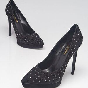 Yves Saint Laurent Black Suede Pointed Toe Crystal Studded Pumps Size 9/39.5